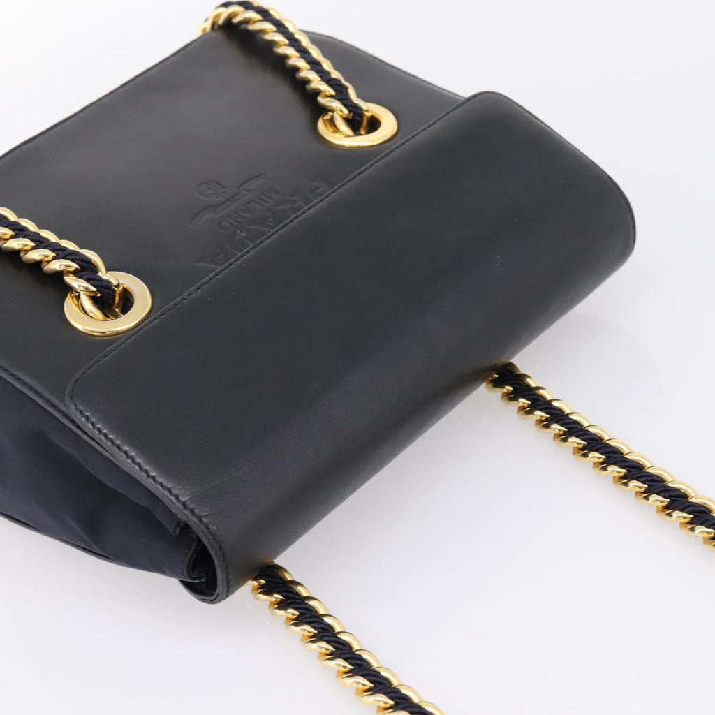 PRADA Chain Shoulder Bag Leather Black Gold Tone B4099 Auth am12853V