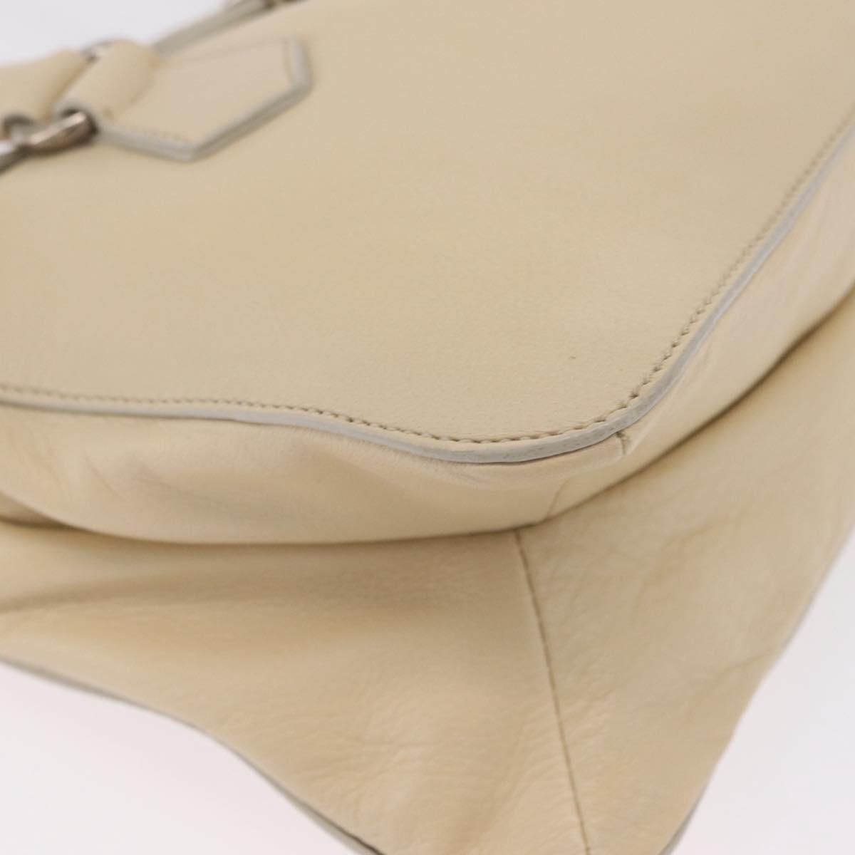 PRADA Tote Bag Leather Ivory Silver Auth ar14347