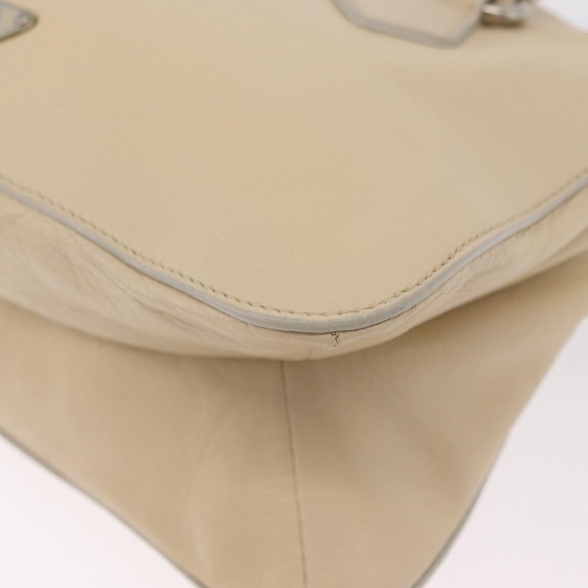 PRADA Tote Bag Leather Ivory Silver Auth ar14347