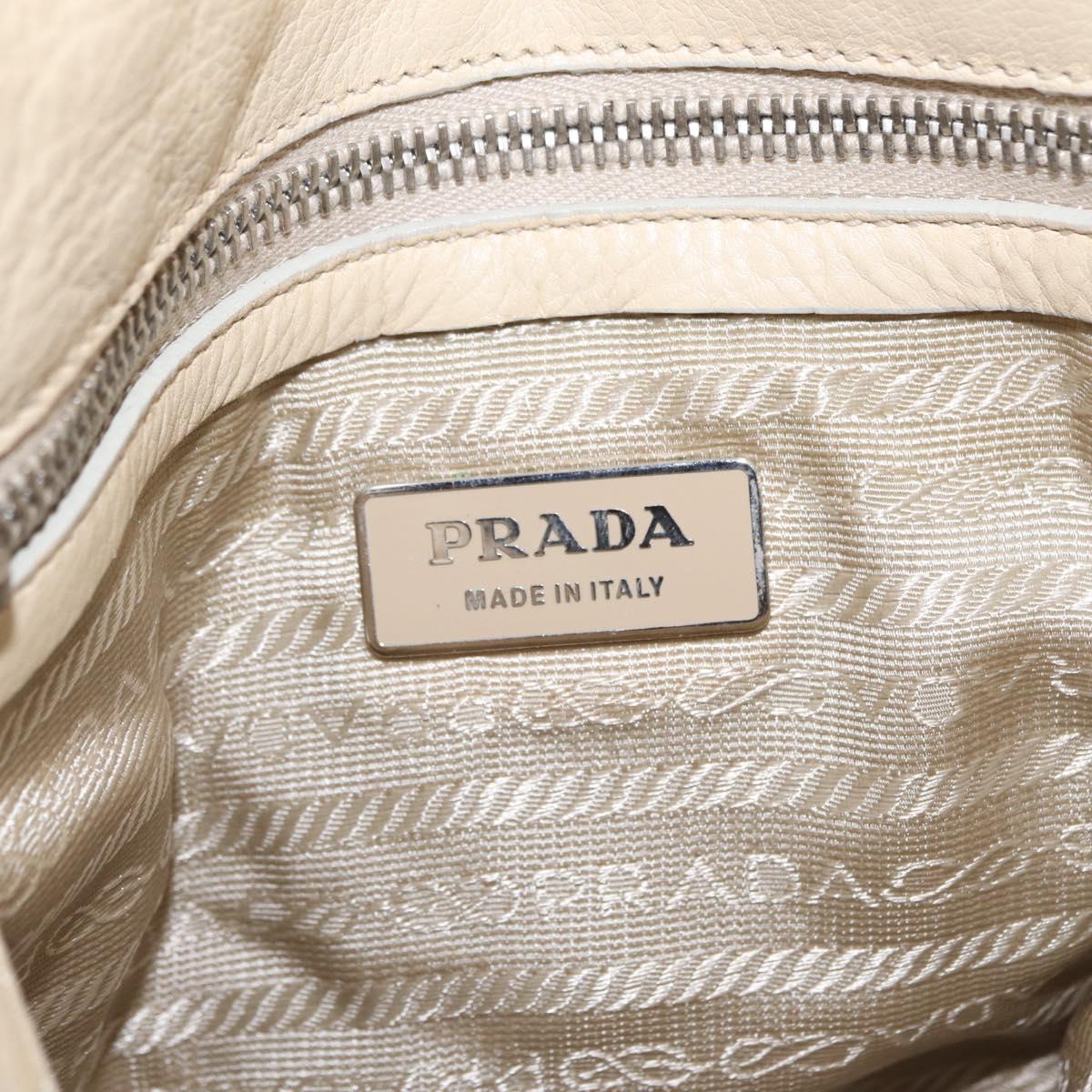 PRADA Tote Bag Leather Ivory Silver Auth ar14347