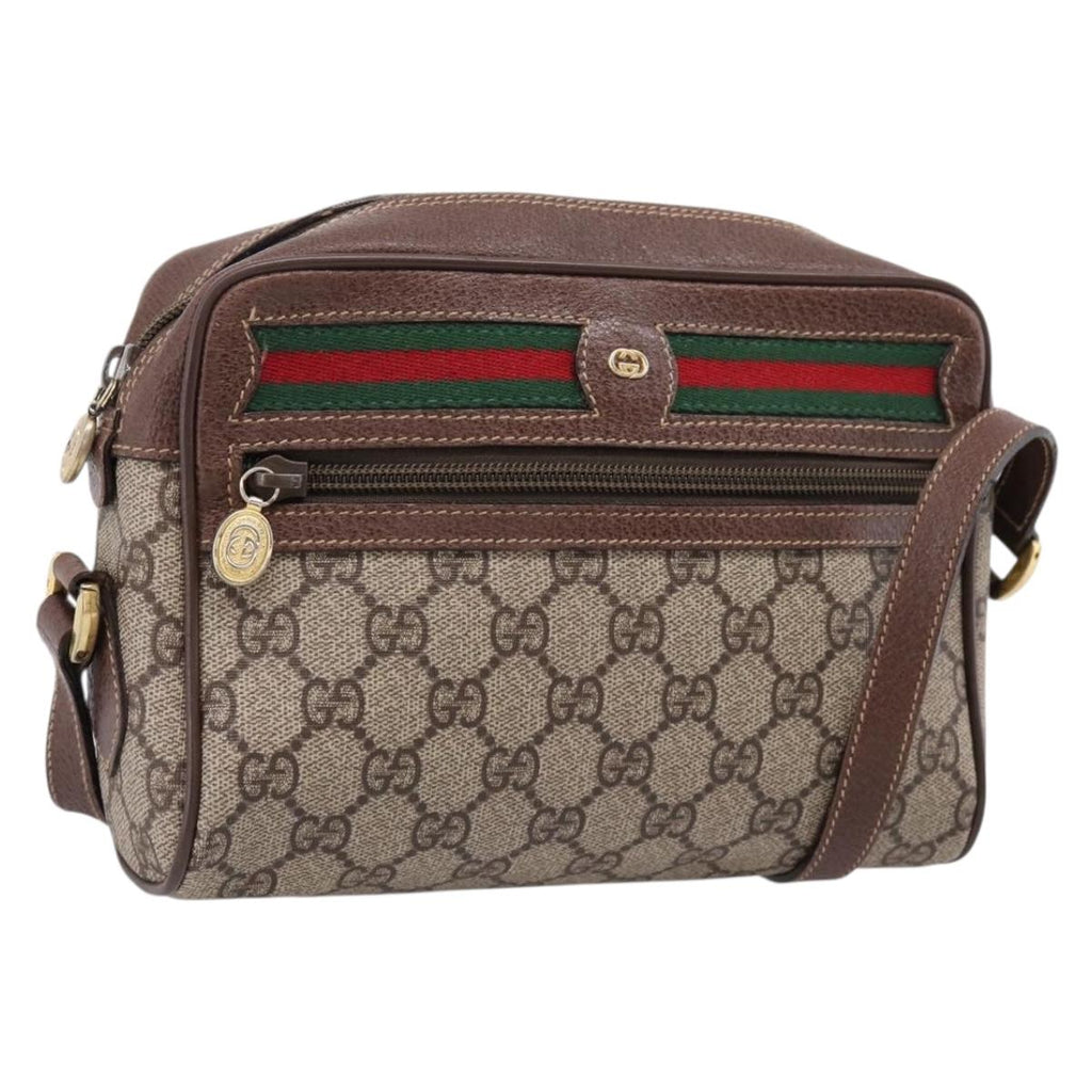 GUCCI GG Supreme Web Sherry Line Bag PVC Beige Gold 001 50 6655 Auth ar14356