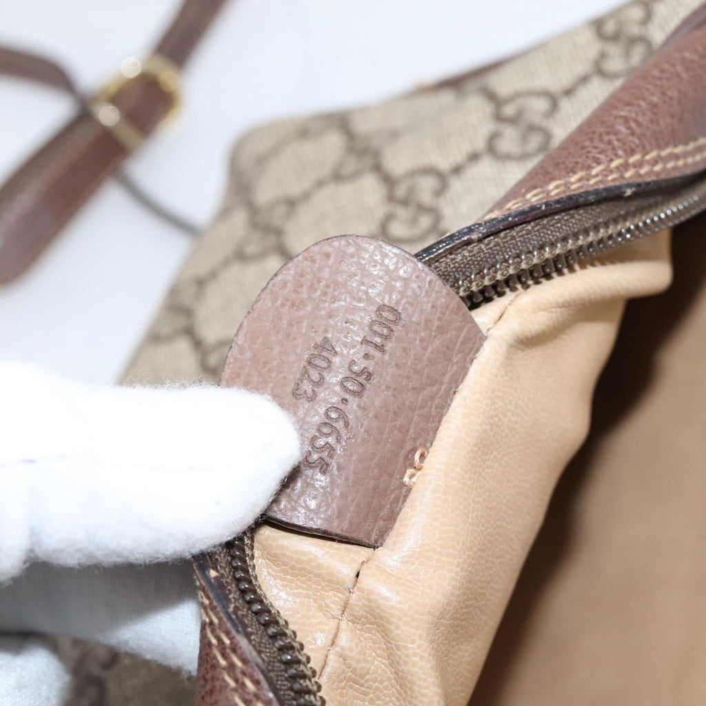 GUCCI GG Supreme Web Sherry Line Bag PVC Beige Gold 001 50 6655 Auth ar14356