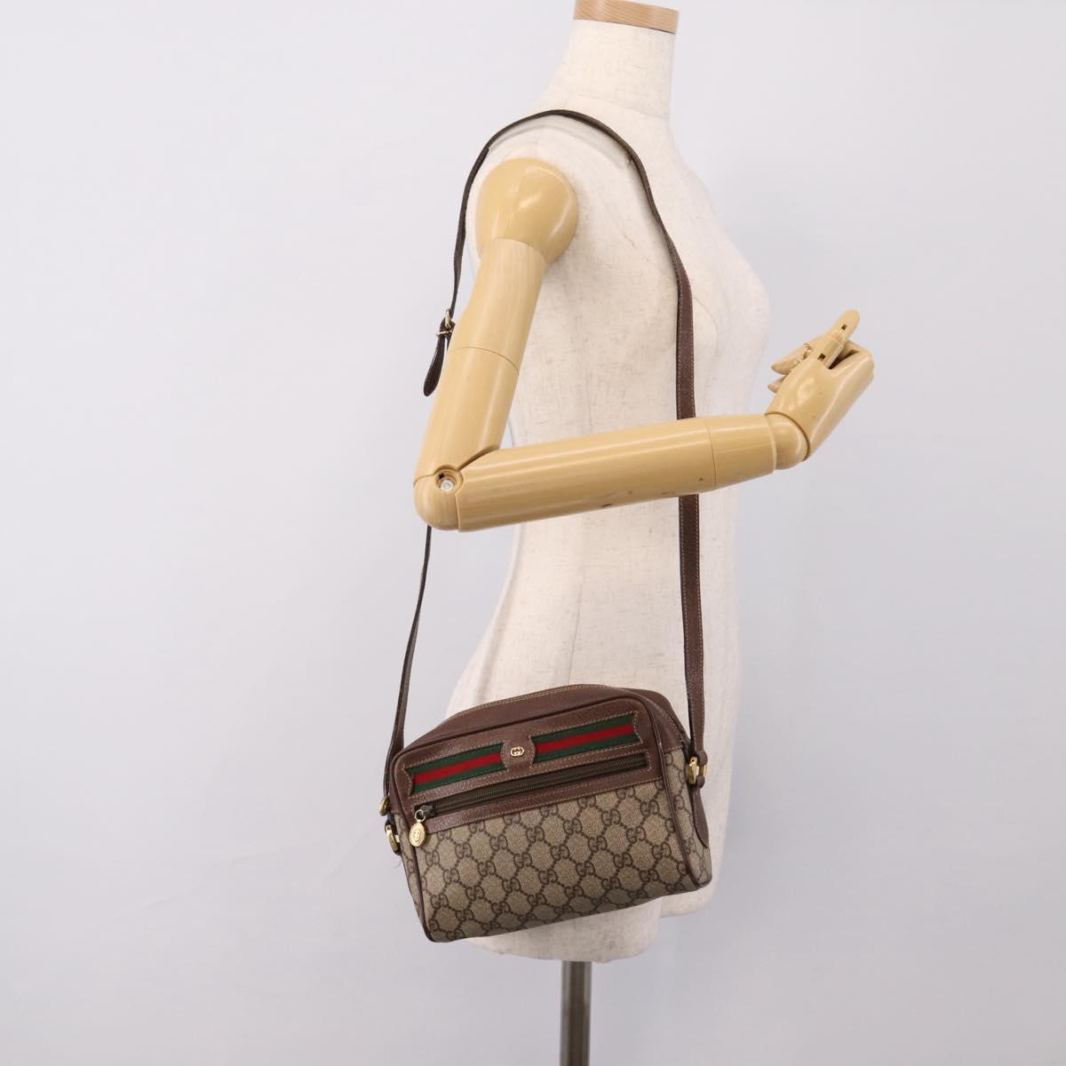 GUCCI GG Supreme Web Sherry Line Bag PVC Beige Gold 001 50 6655 Auth ar14356