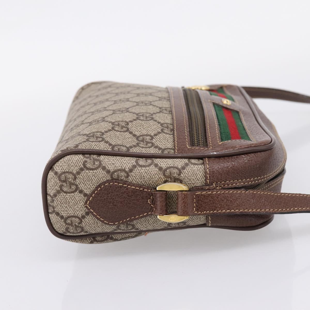 GUCCI GG Supreme Web Sherry Line Bag PVC Beige Gold 001 50 6655 Auth ar14356