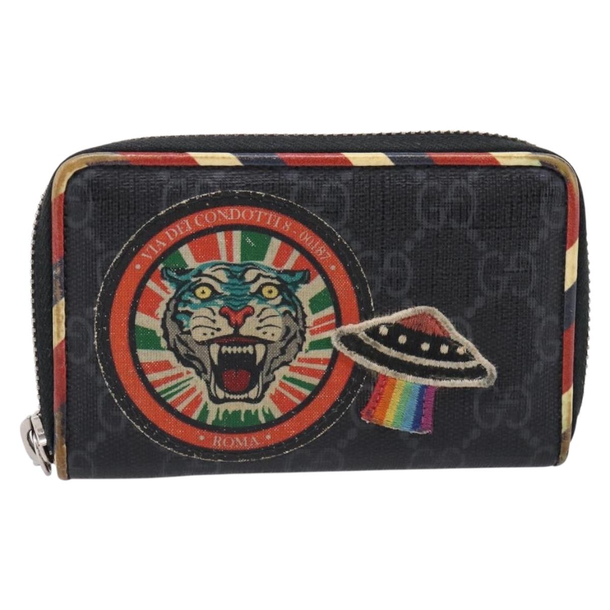 GUCCI GG Supreme Night Courier Coin Purse PVC Black Silver 496343 Auth ar14376