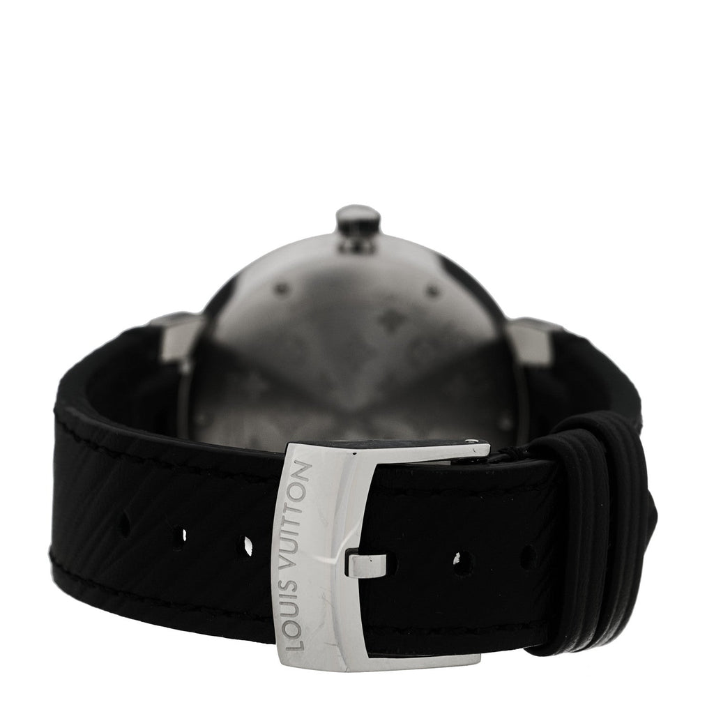 Stainless Steel Epi Diamond 33mm Tambour Slim Quartz Watch Black