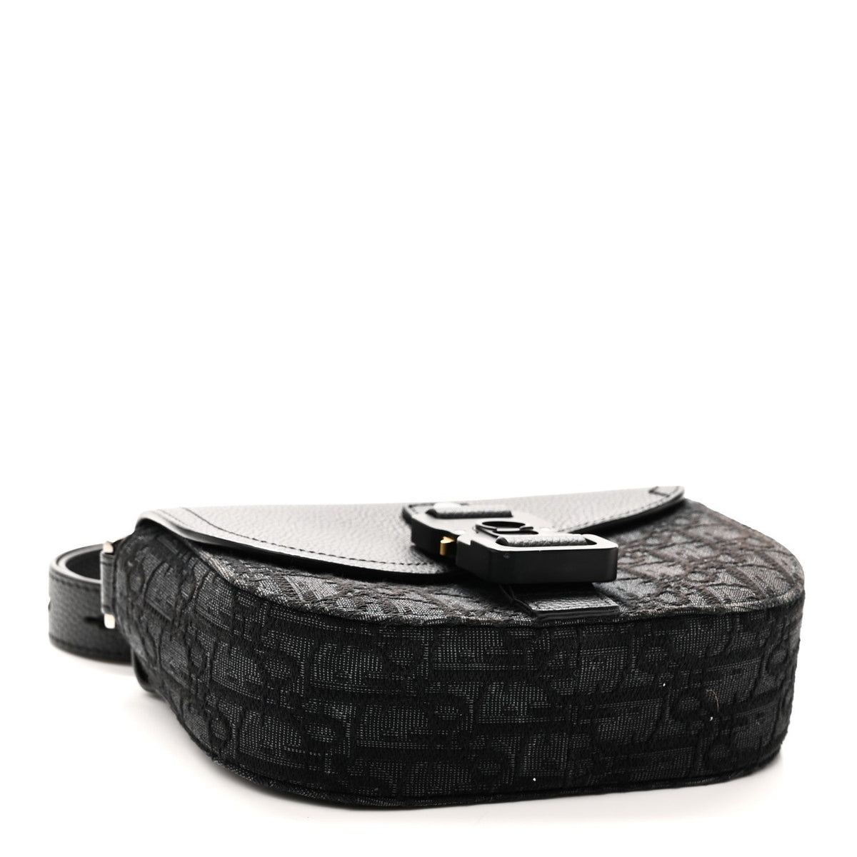 Oblique Jacquard Grained Calfskin Mini Saddle Messenger Bag With Flap Black