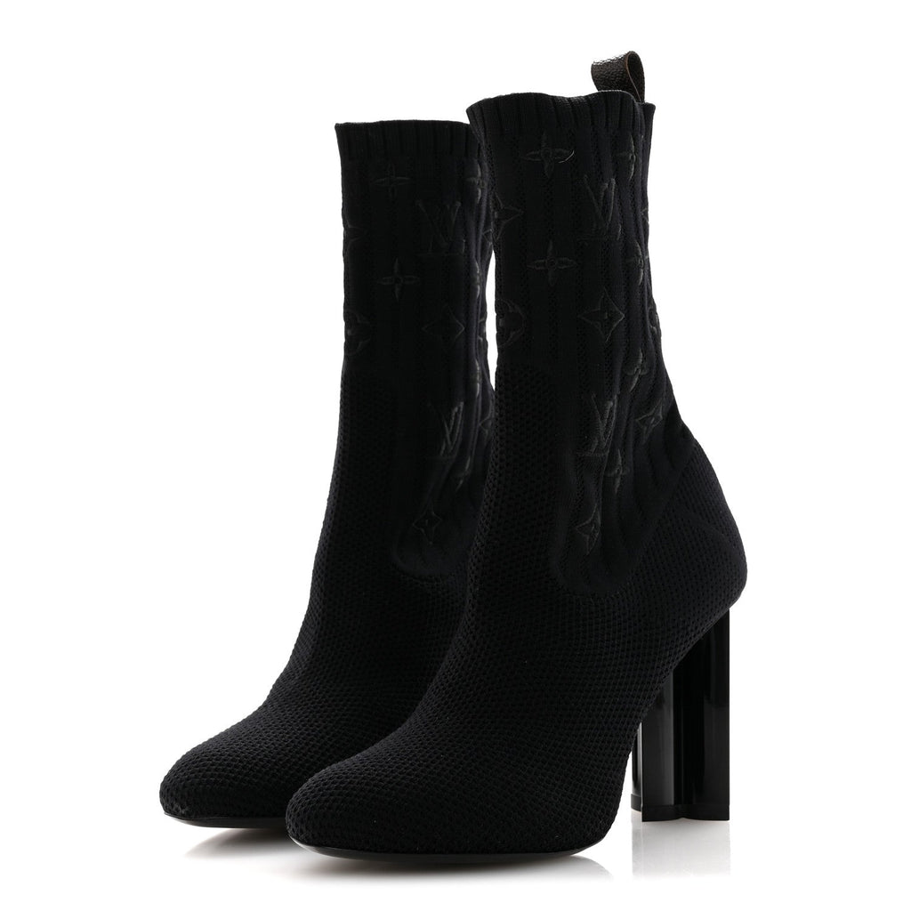 Monogram Stretch Fabric Silhouette Ankle Boots 38 Black