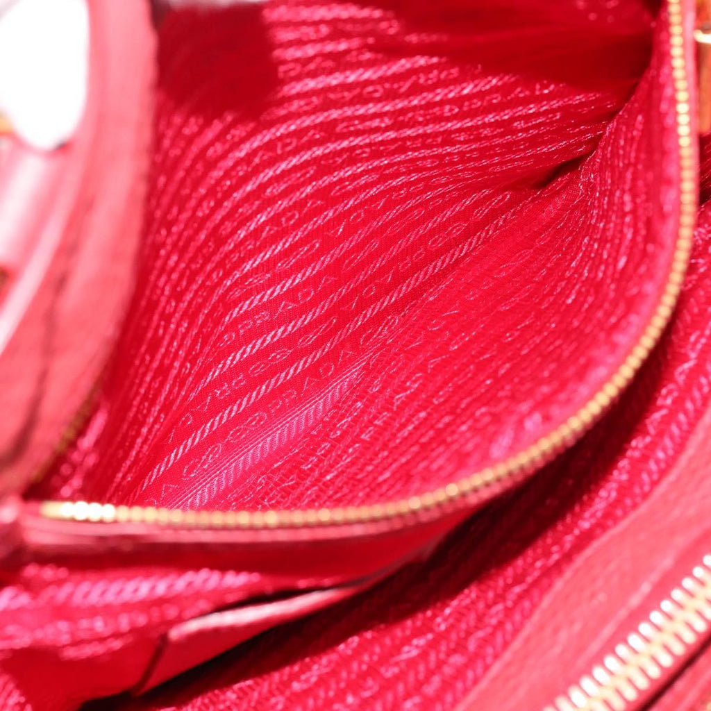 PRADA Hand Bag Vittero Dino Leather 2way Red Gold Auth BA15080V