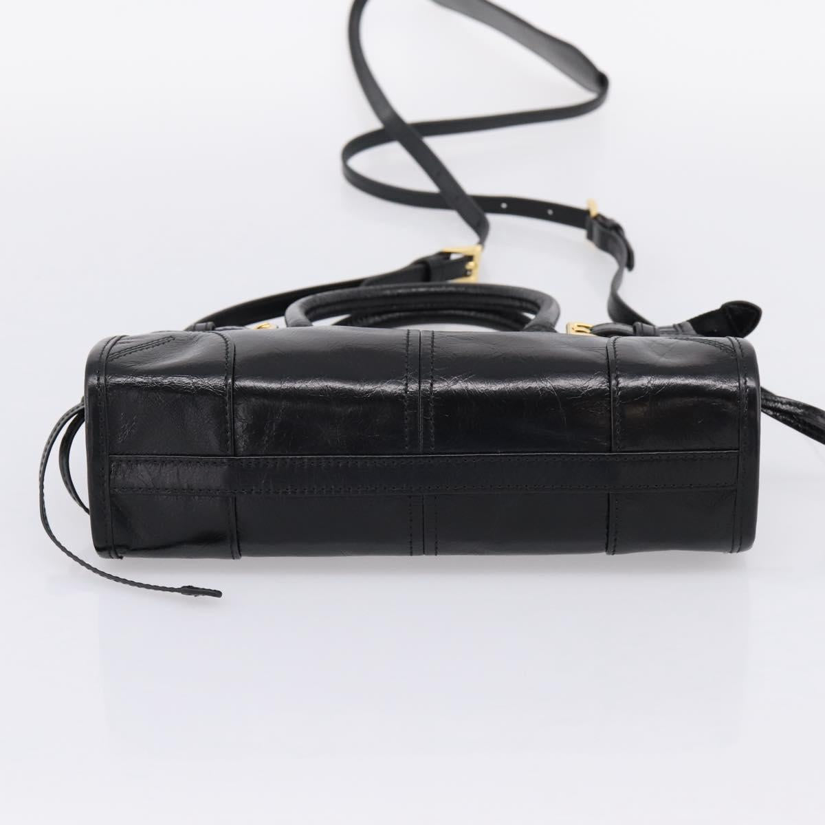 PRADA Bonnie Hand Bag Leather 2way Black Gold Auth BA15756SAM