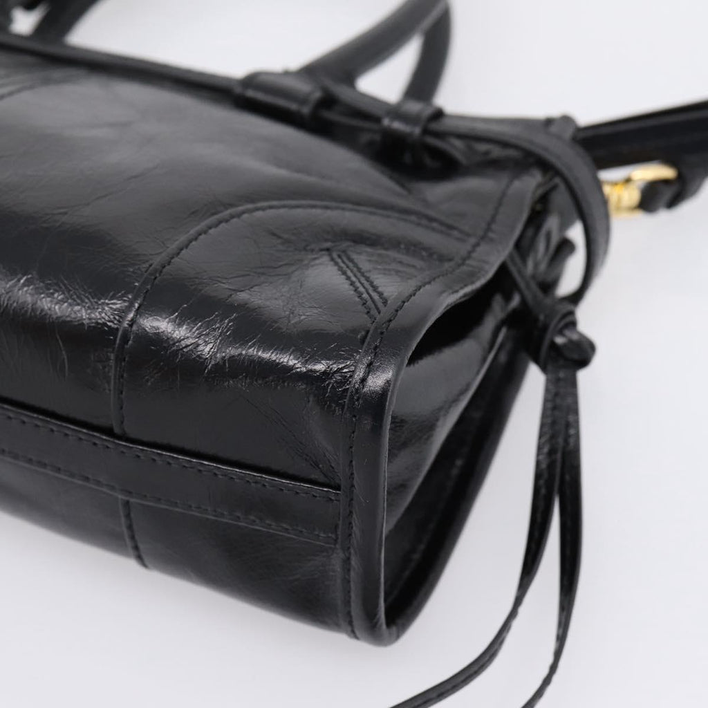 PRADA Bonnie Hand Bag Leather 2way Black Gold Auth BA15756SAM