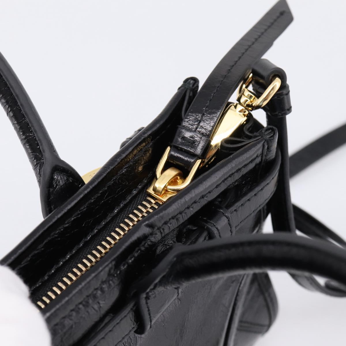 PRADA Bonnie Hand Bag Leather 2way Black Gold Auth BA15756SAM
