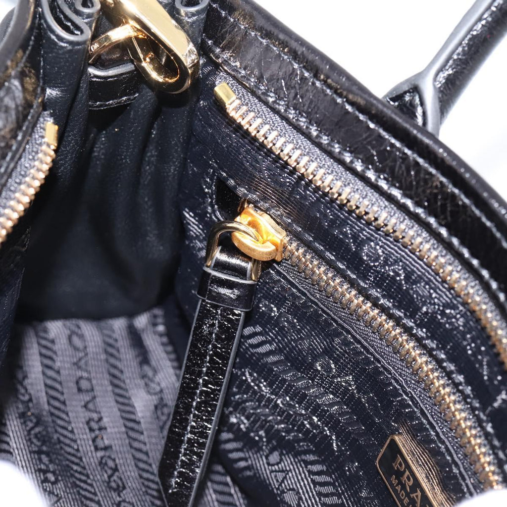 PRADA Bonnie Hand Bag Leather 2way Black Gold Auth BA15756SAM