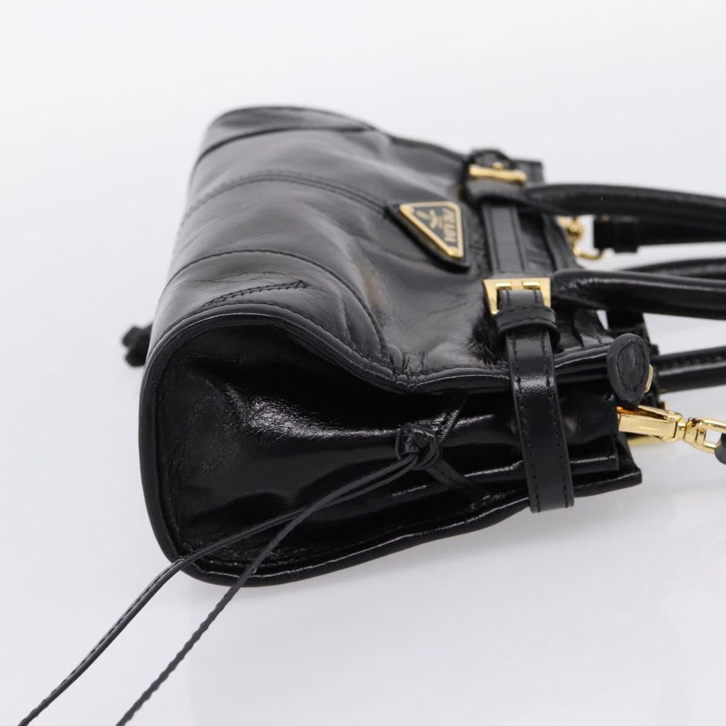 PRADA Bonnie Hand Bag Leather 2way Black Gold Auth BA15756SAM
