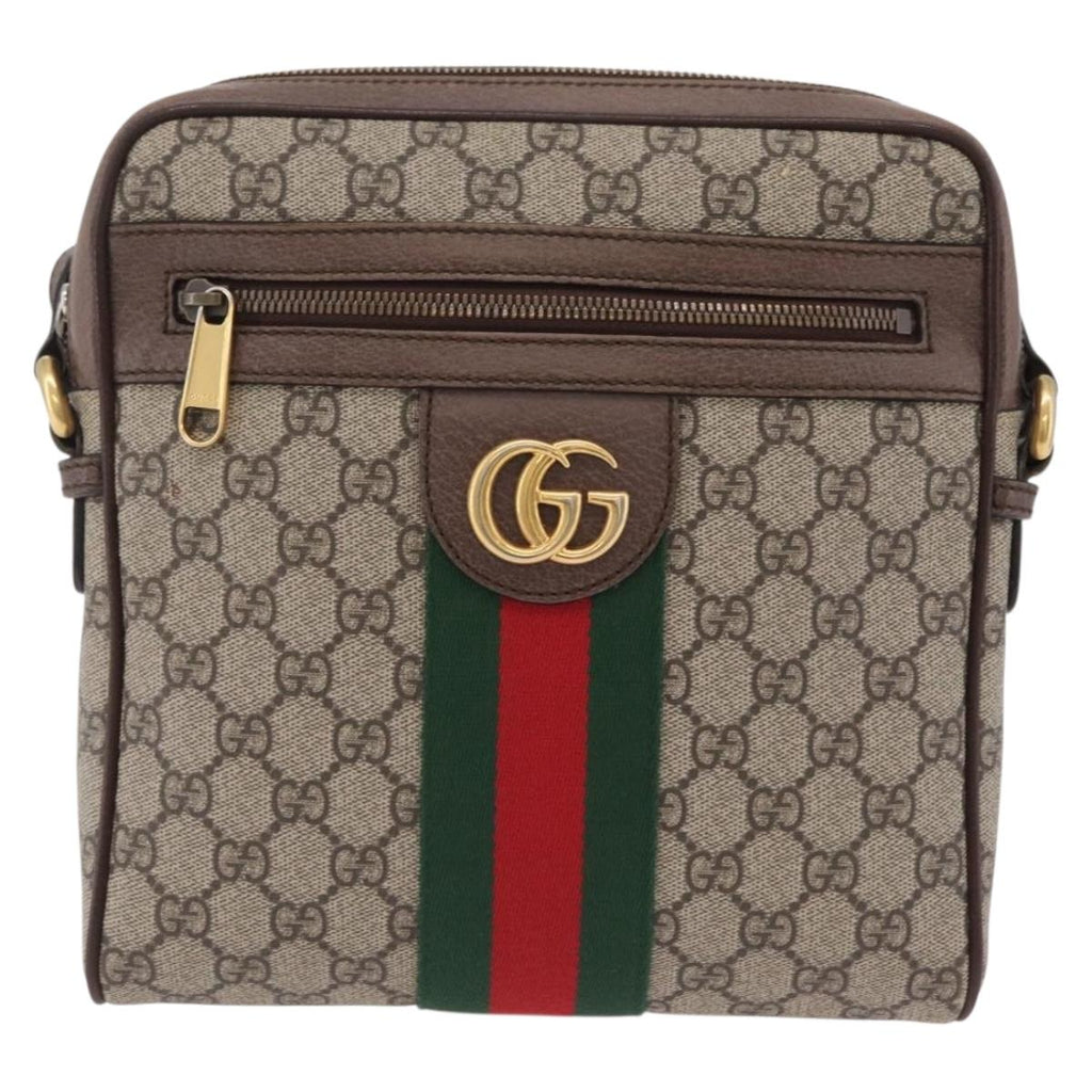 GUCCI GG Supreme Web Sherry Line Bag PVC Beige Gold 547926 Auth BA15831V