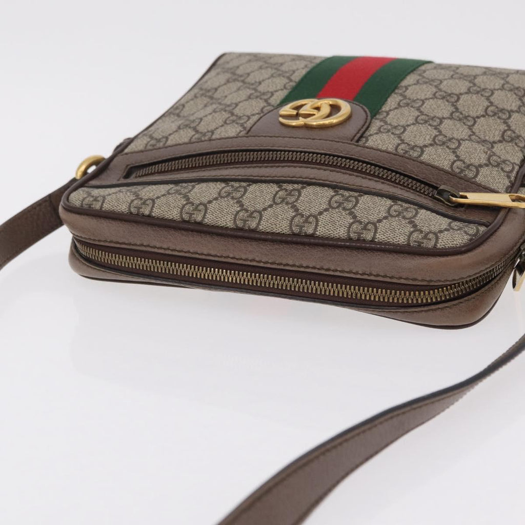 GUCCI GG Supreme Web Sherry Line Bag PVC Beige Gold 547926 Auth BA15831V