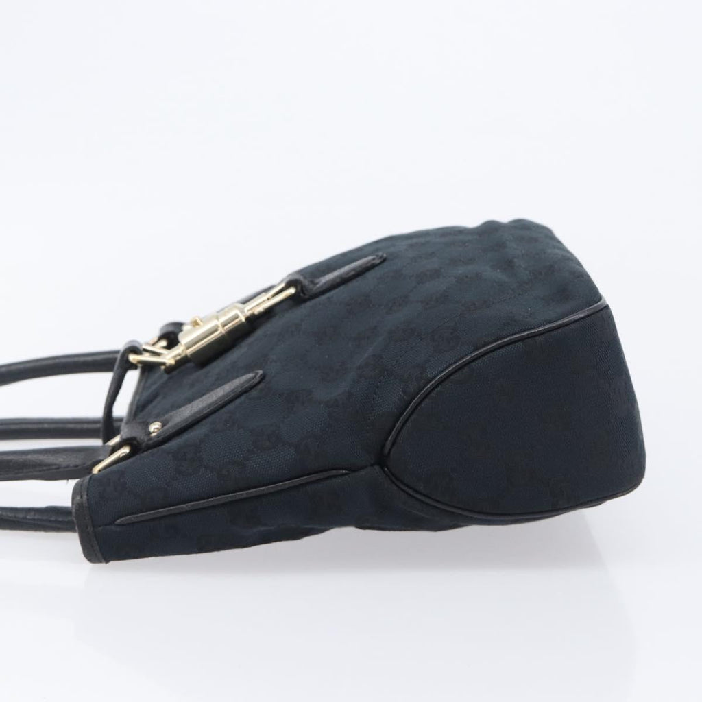 GUCCI GG Canvas Jackie Hand Bag Black Gold 145817 Auth BA15843V