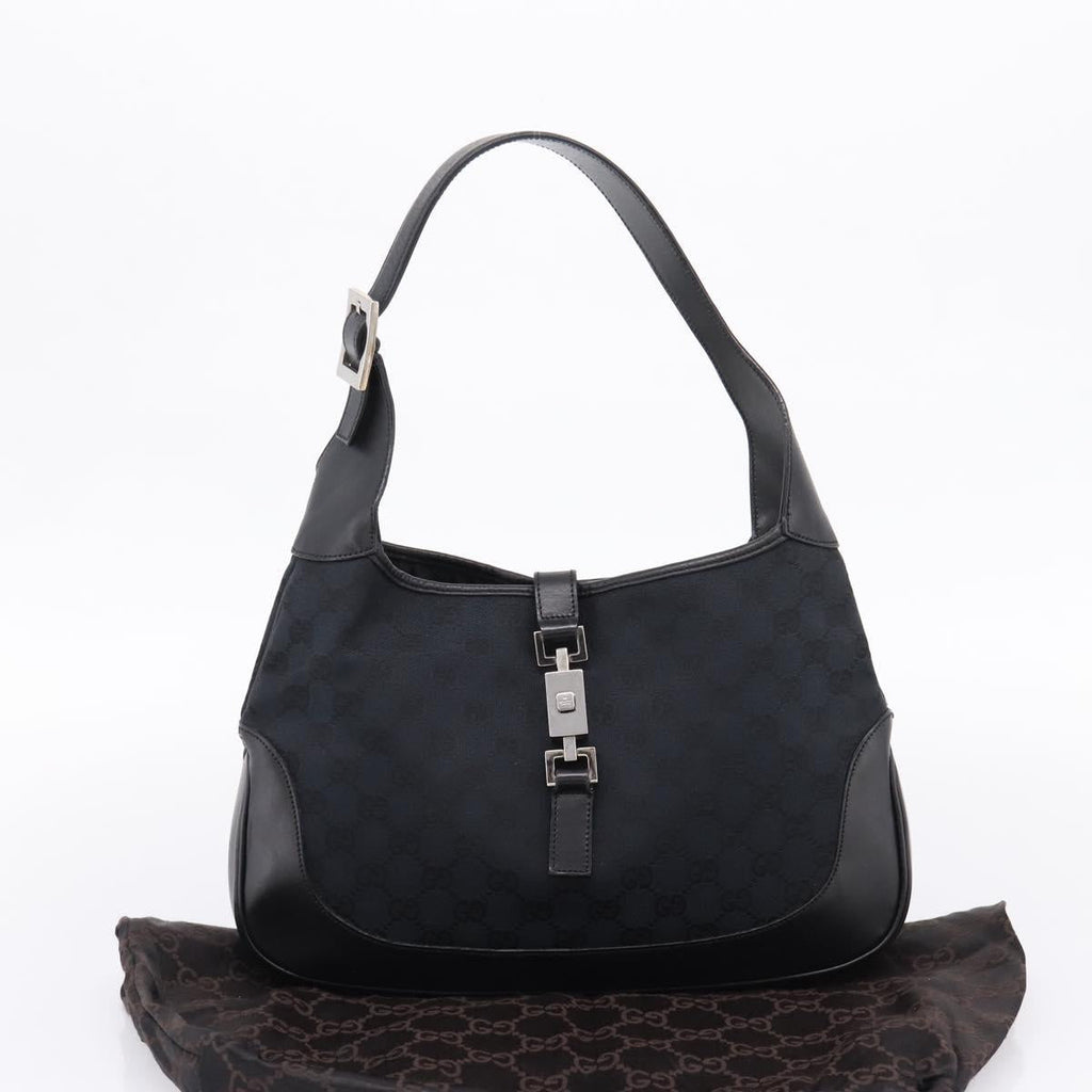 GUCCI GG Canvas Shoulder Bag Black Silver 001 3306 Auth BA15854V