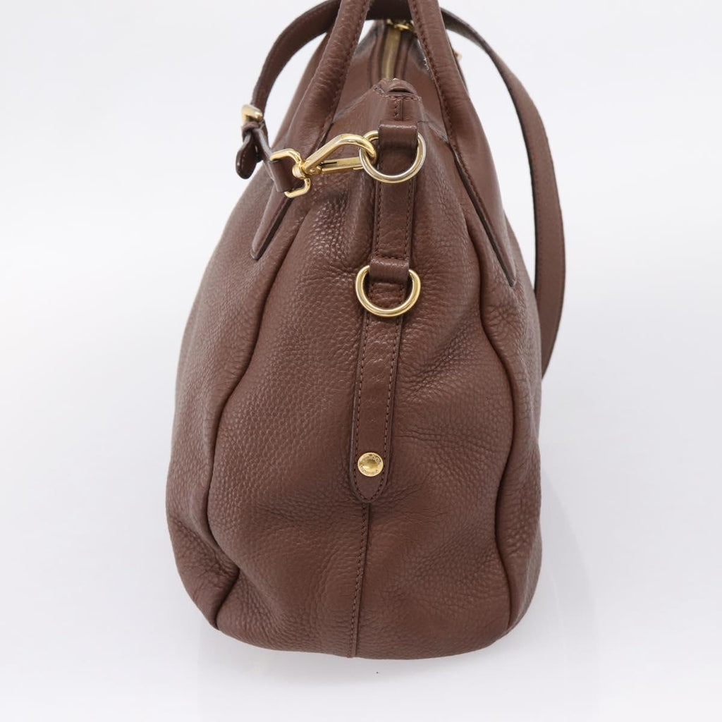 PRADA Hand Bag Vittero Dino Leather 2way Brown Gold Auth BA15889V