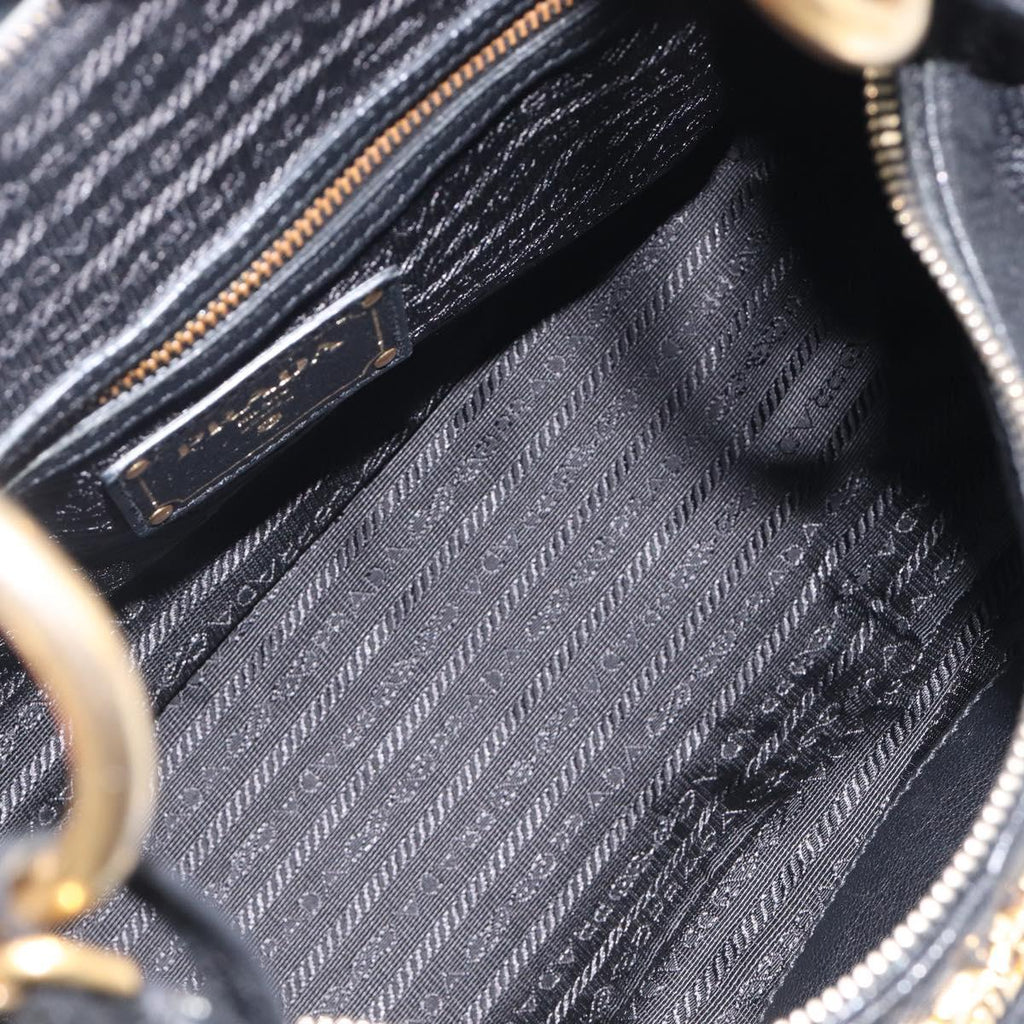 PRADA Shoulder Bag Vittero Dino Leather Black Gold Auth BA15917V