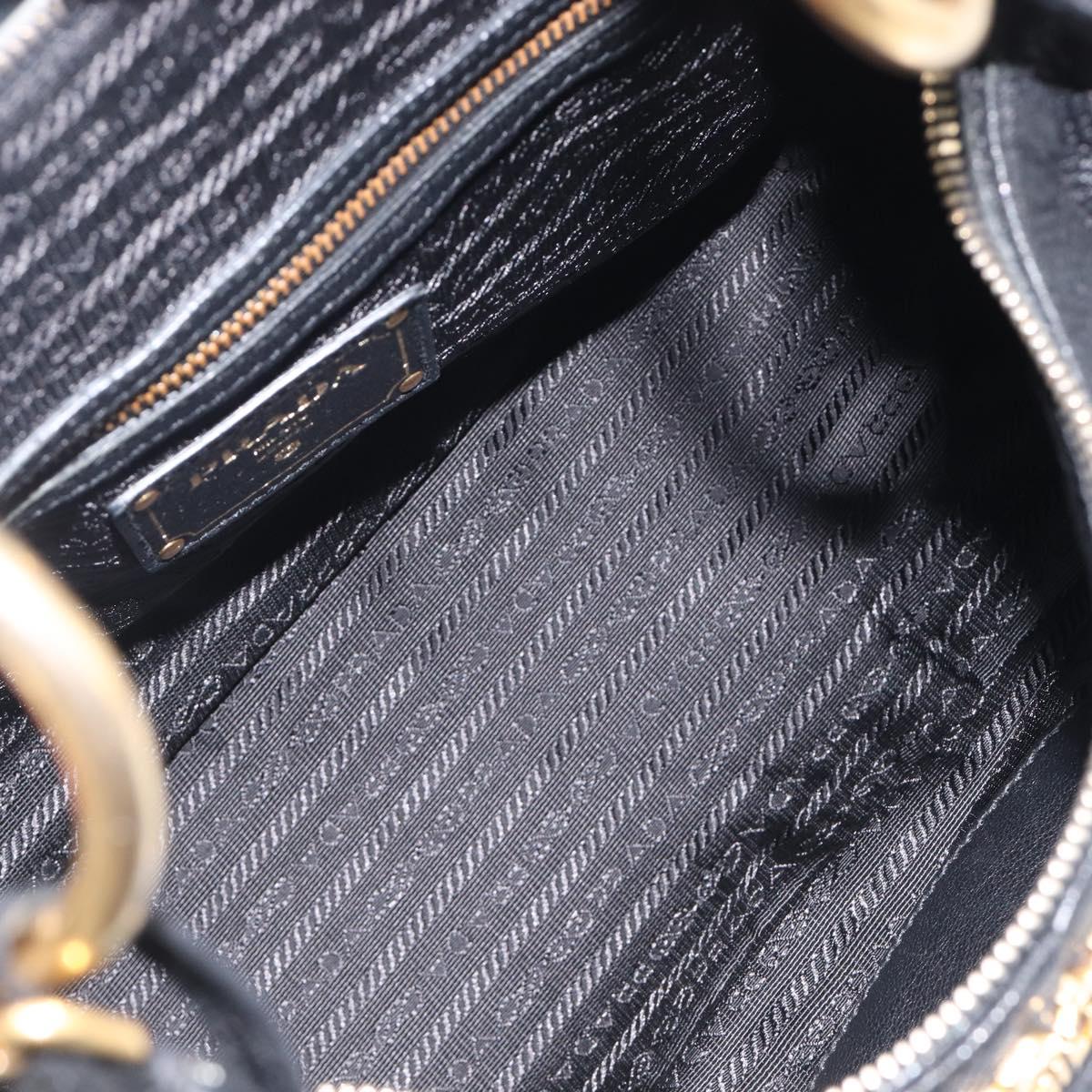 PRADA Shoulder Bag Vittero Dino Leather Black Gold Auth BA15917V