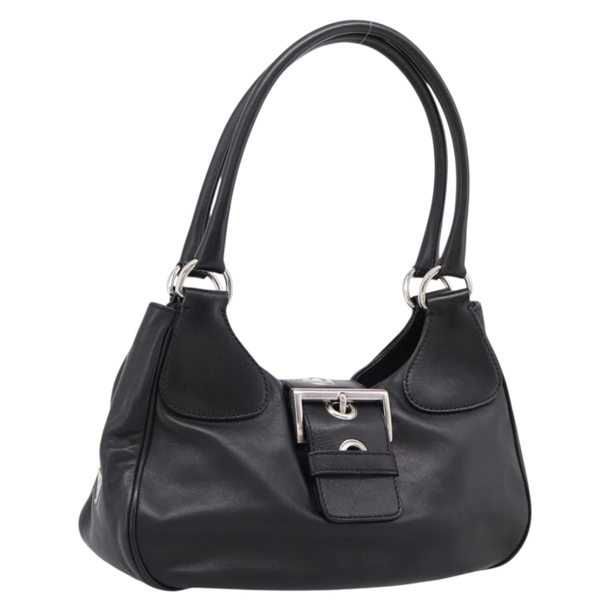 PRADA Shoulder Bag Leather Black Silver Auth BA15920M