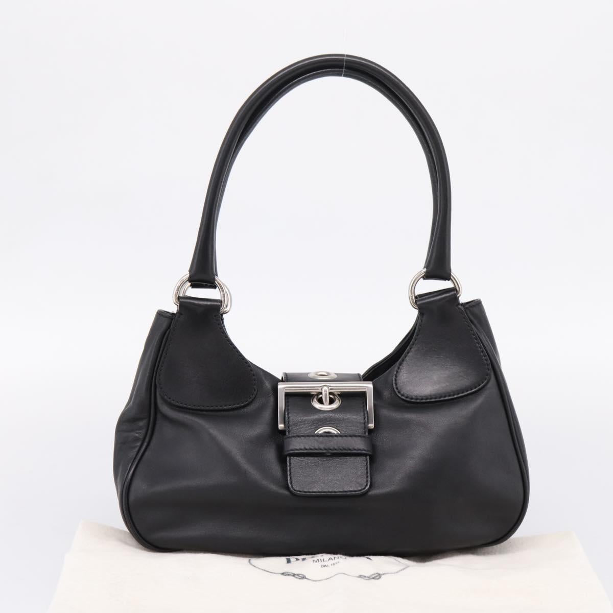 PRADA Shoulder Bag Leather Black Silver Auth BA15920M