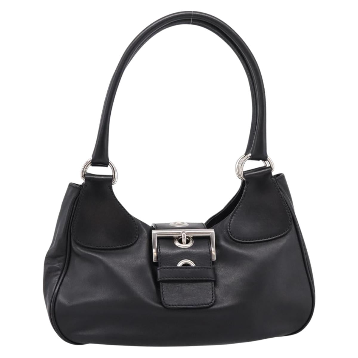 PRADA Shoulder Bag Leather Black Silver Auth BA15920M