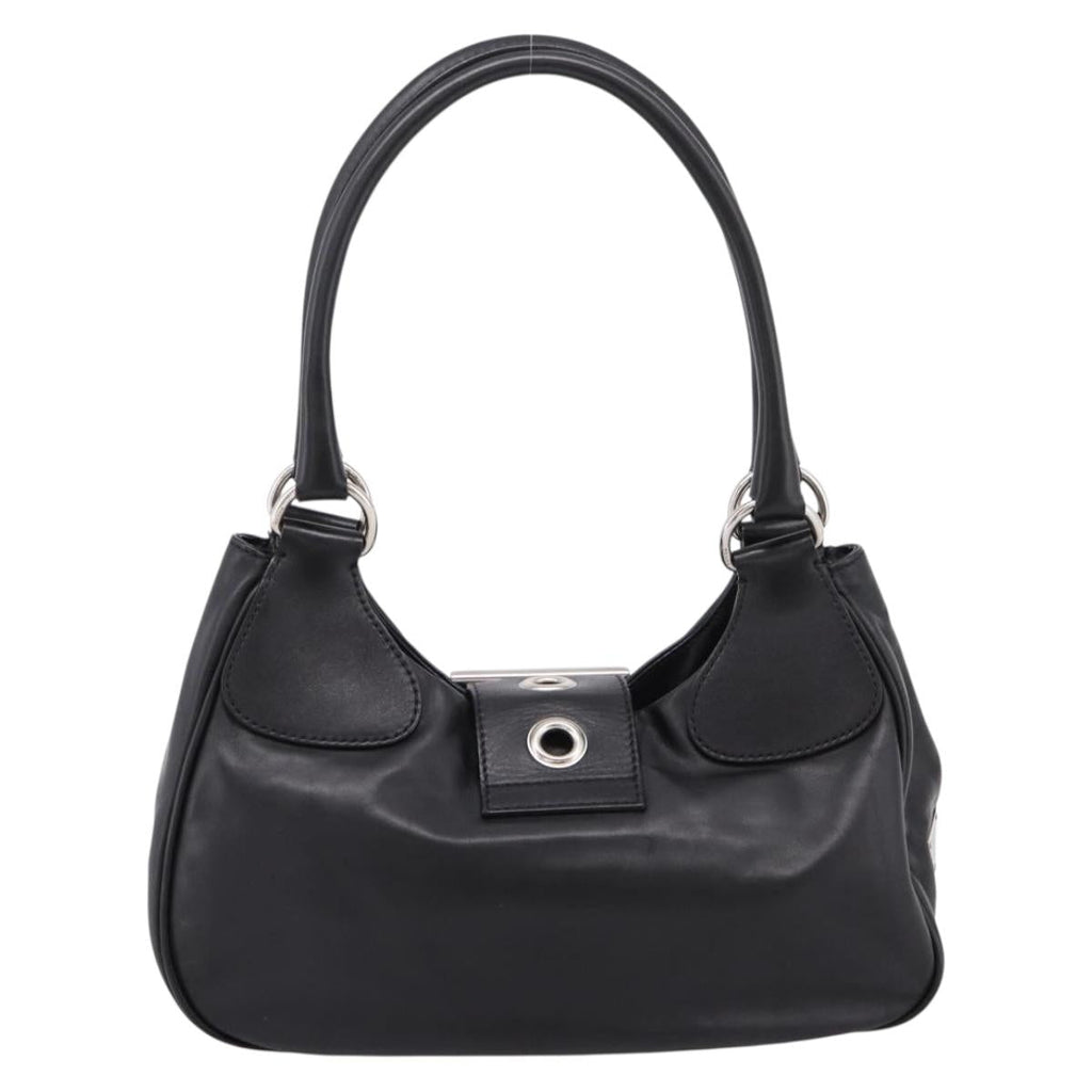 PRADA Shoulder Bag Leather Black Silver Auth BA15920M