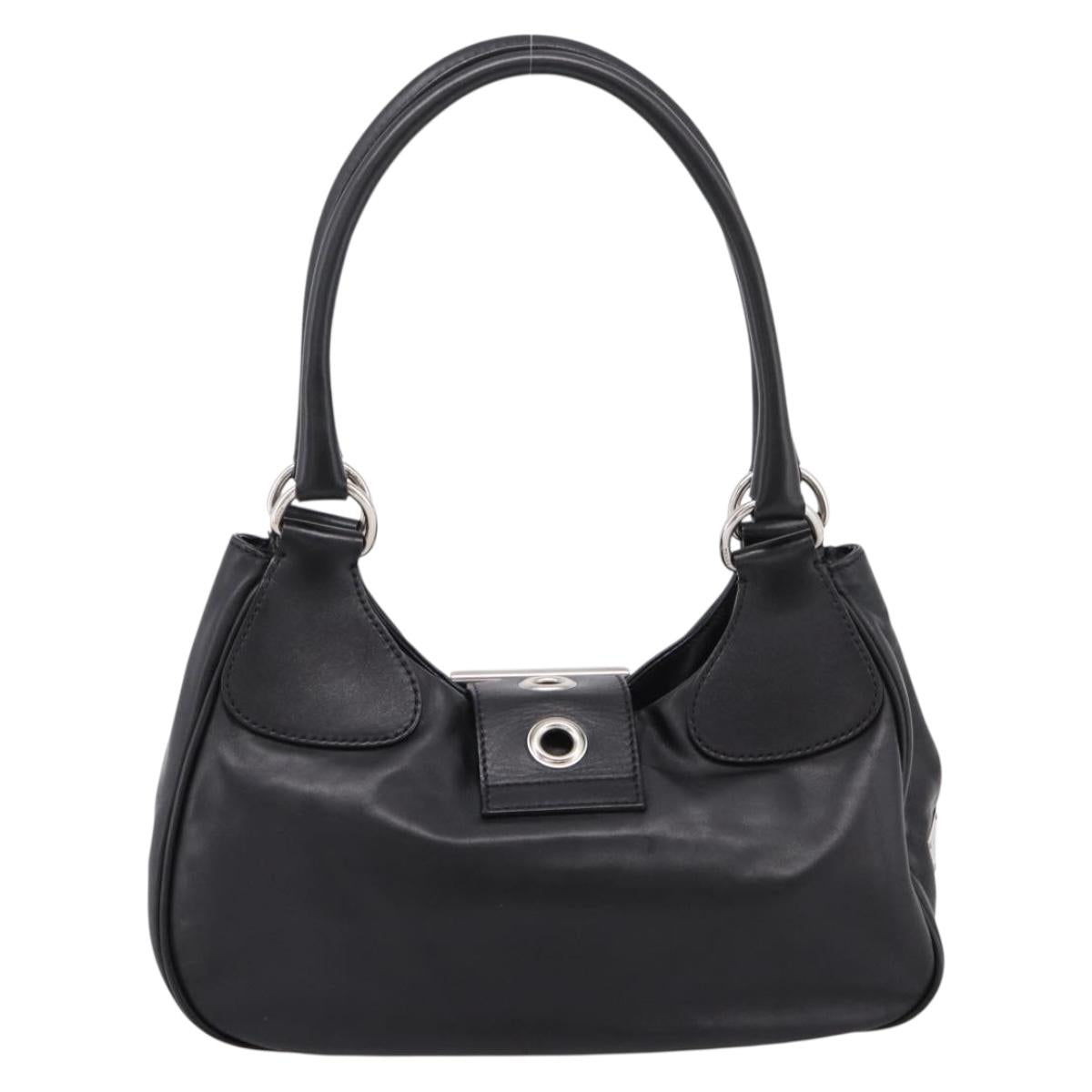PRADA Shoulder Bag Leather Black Silver Auth BA15920M