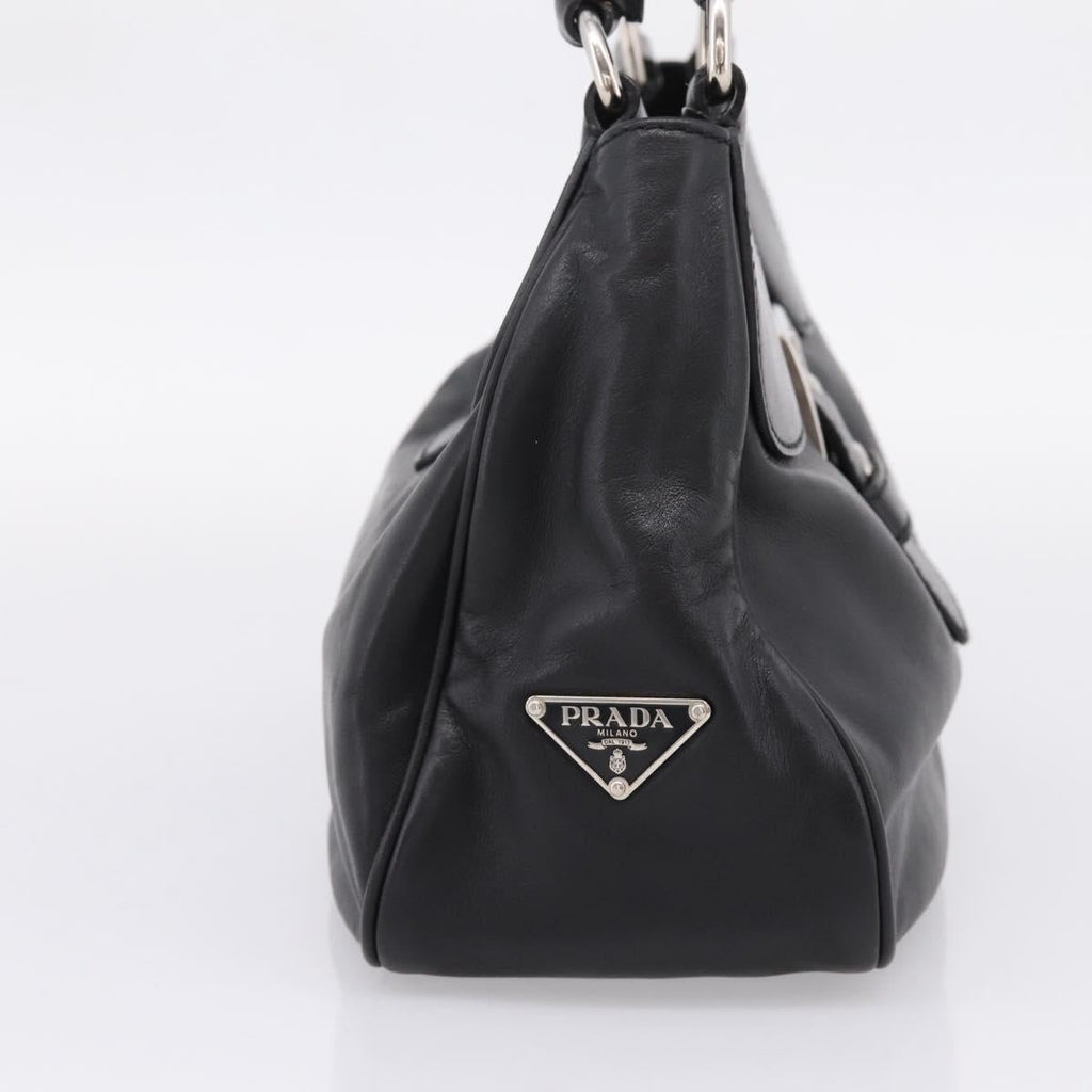 PRADA Shoulder Bag Leather Black Silver Auth BA15920M