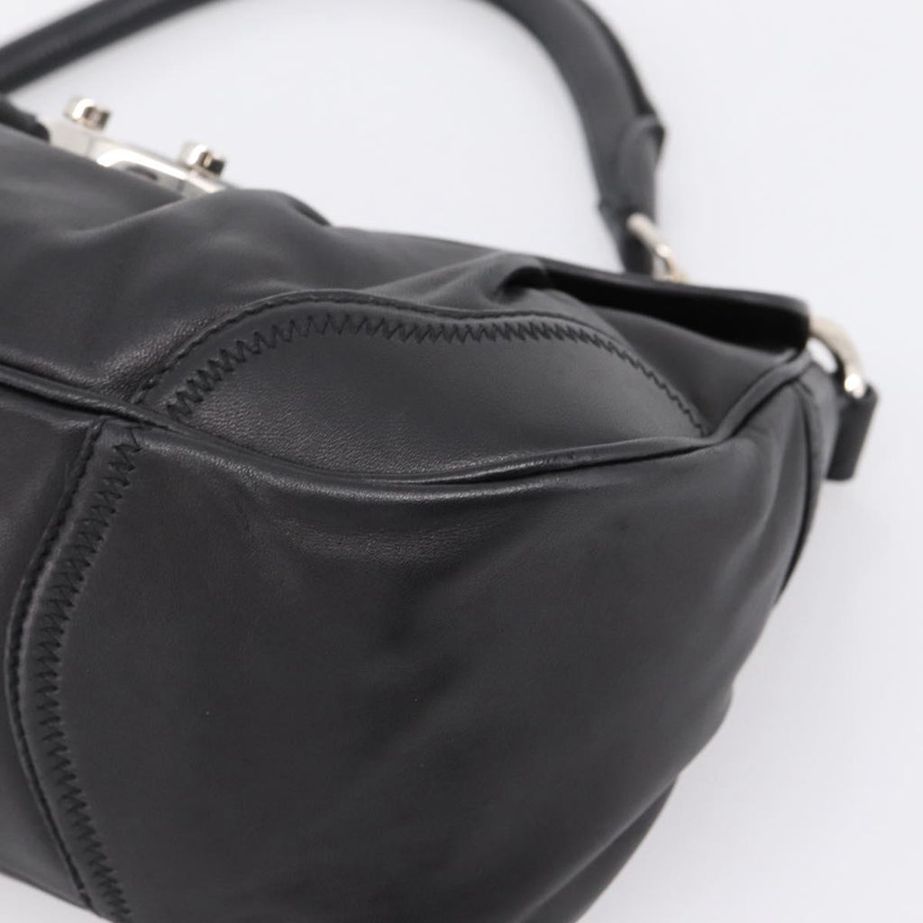 PRADA Shoulder Bag Leather Black Silver Auth BA15921M