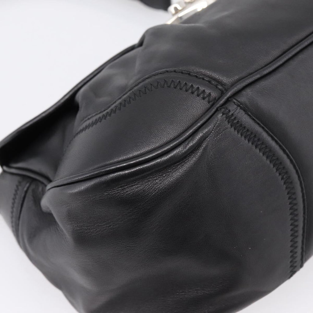 PRADA Shoulder Bag Leather Black Silver Auth BA15921M