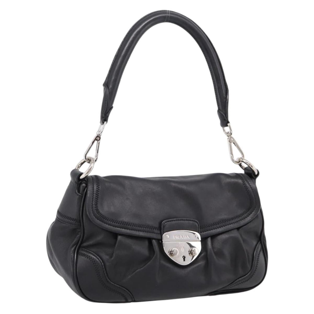PRADA Shoulder Bag Leather Black Silver Auth BA15921M