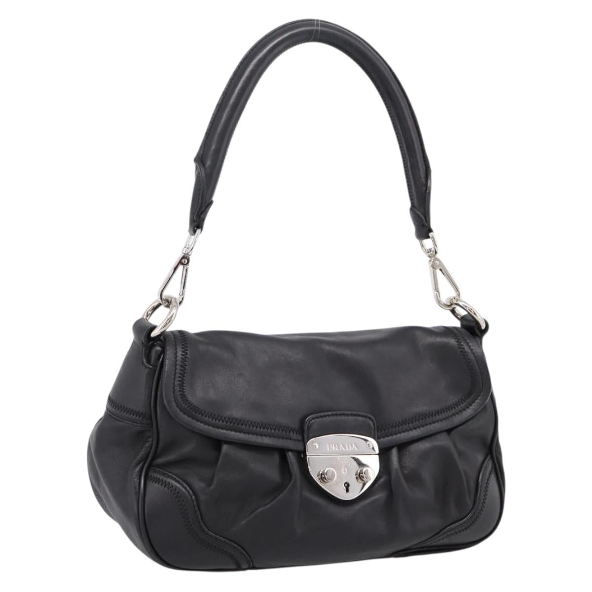 PRADA Shoulder Bag Leather Black Silver Auth BA15921M