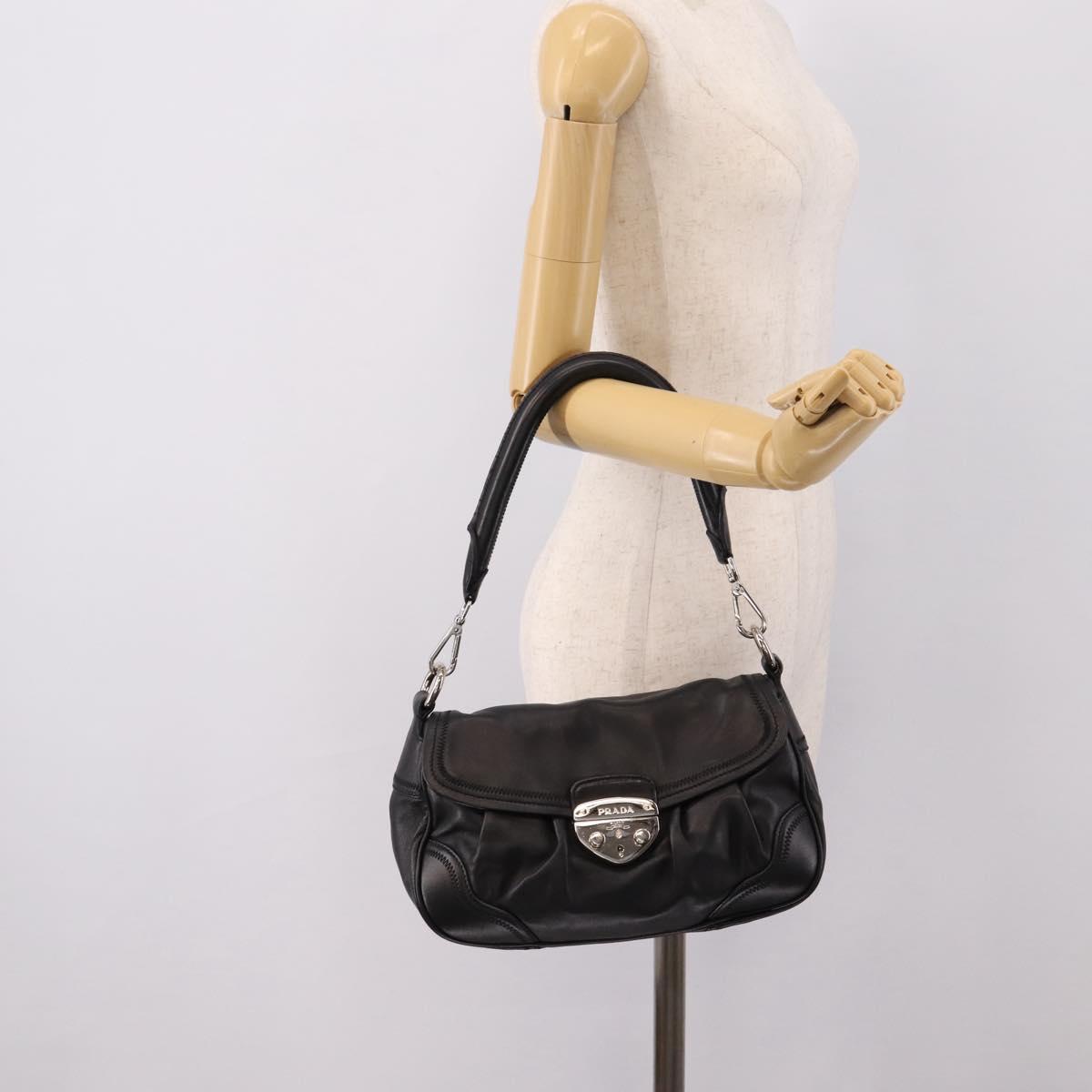 PRADA Shoulder Bag Leather Black Silver Auth BA15921M