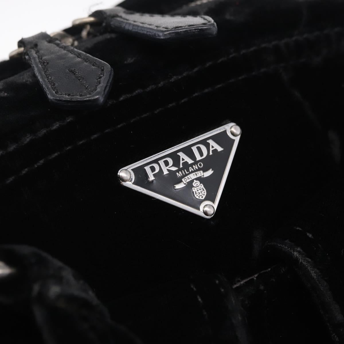 PRADA Hand Bag Velor Black Silver Auth BA15923V
