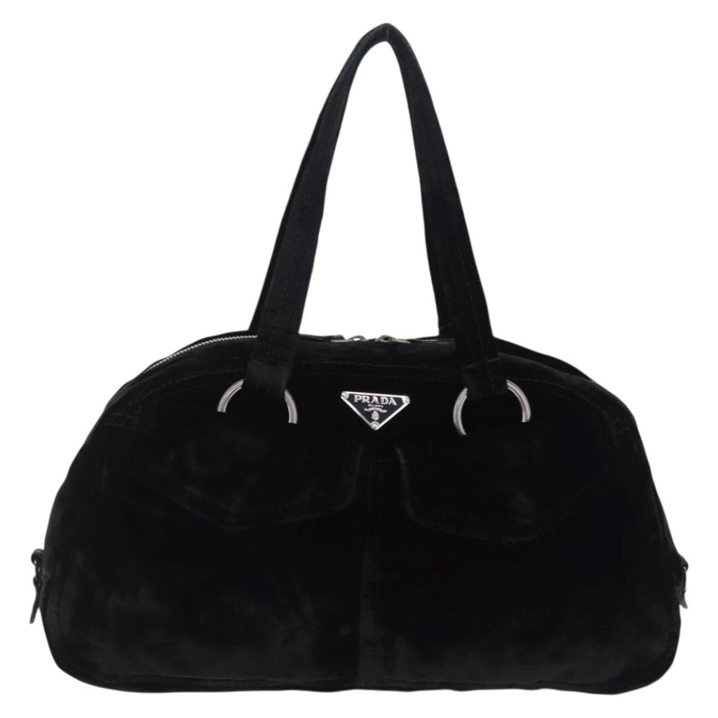 PRADA Hand Bag Velor Black Silver Auth BA15923V