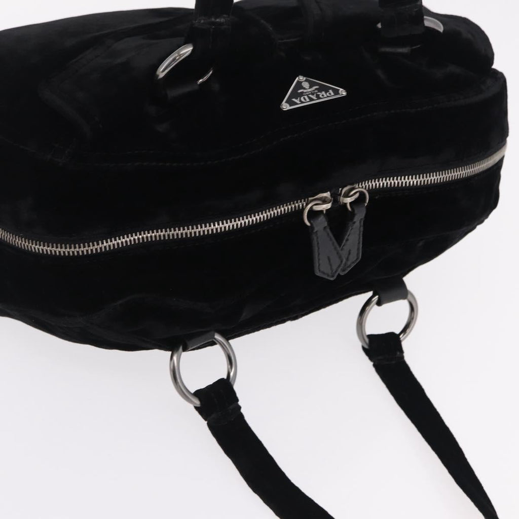PRADA Hand Bag Velor Black Silver Auth BA15923V