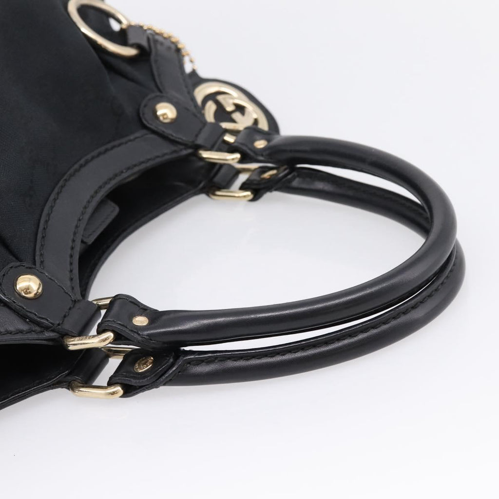 GUCCI GG Canvas Sukey Hand Bag Black Gold 211944 Auth BA15982V