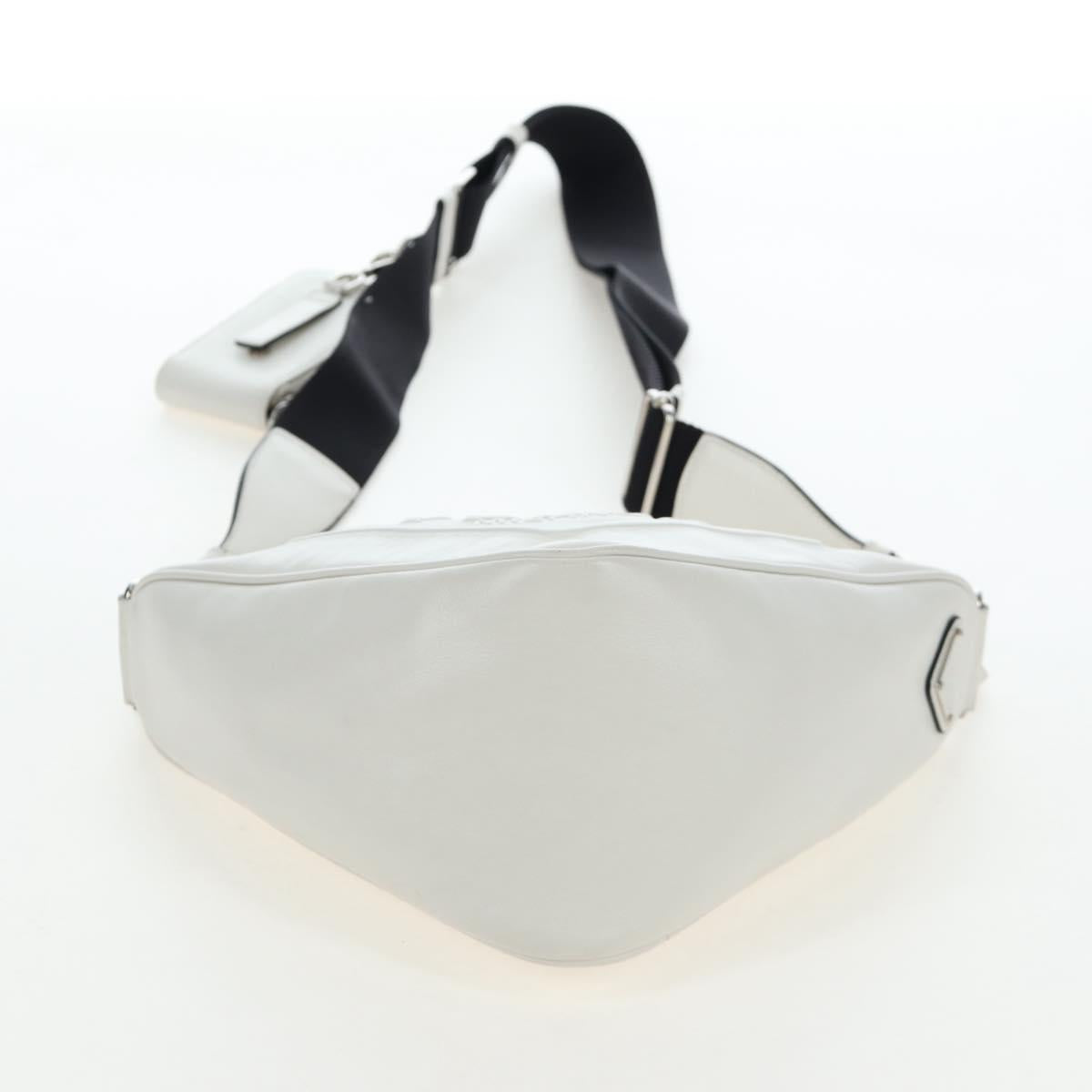 PRADA Shoulder Bag Leather White Silver Auth BA16048M