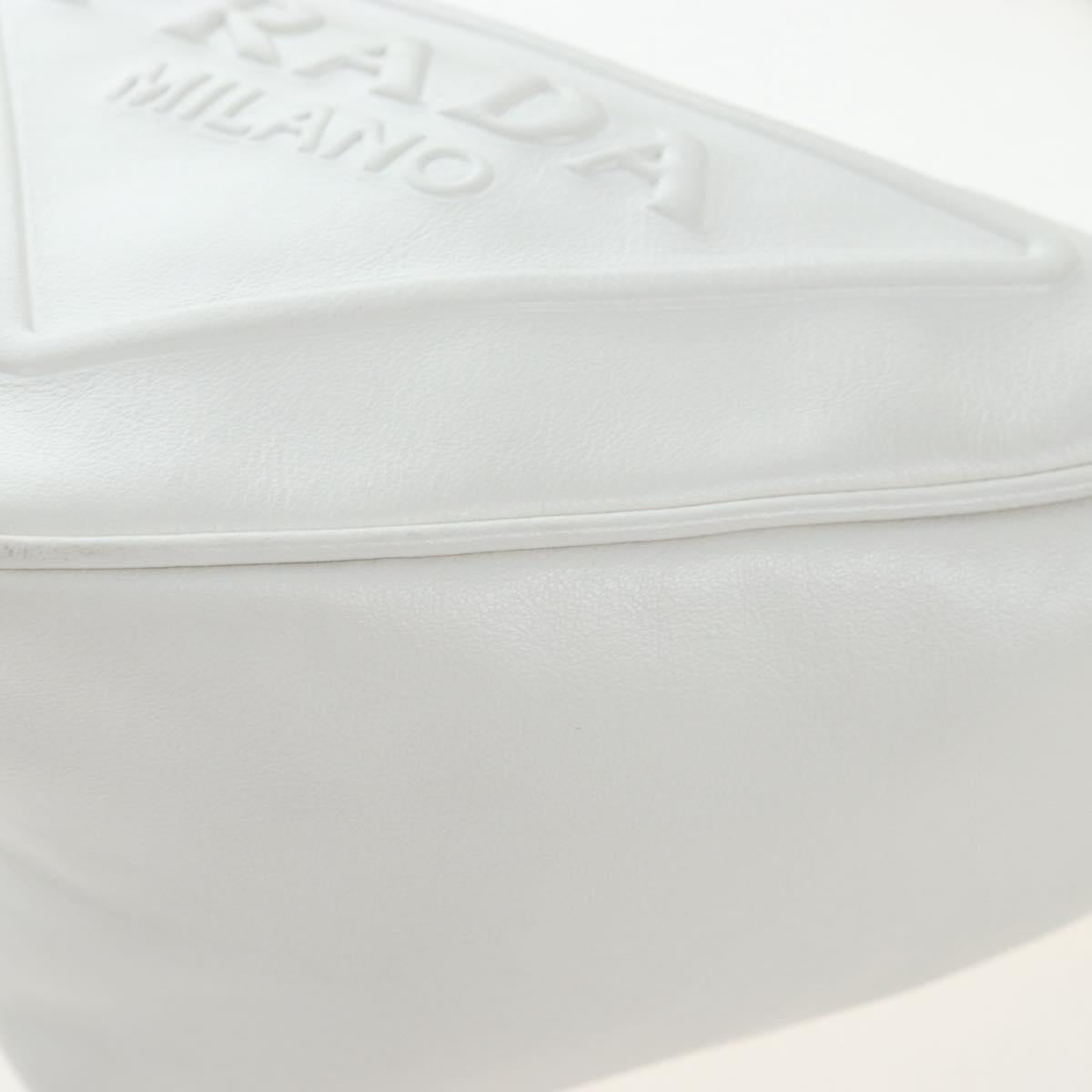 PRADA Shoulder Bag Leather White Silver Auth BA16048M