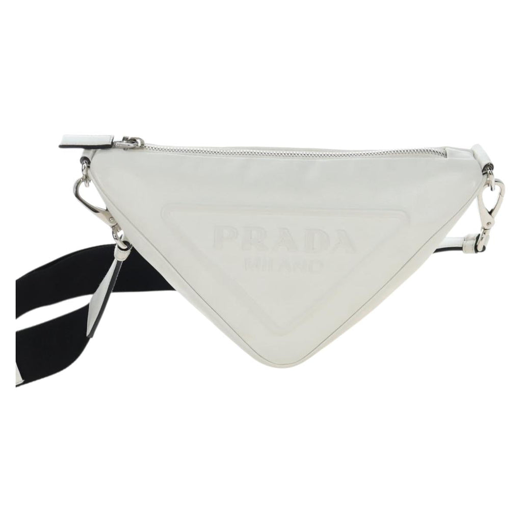 PRADA Shoulder Bag Leather White Silver Auth BA16048M