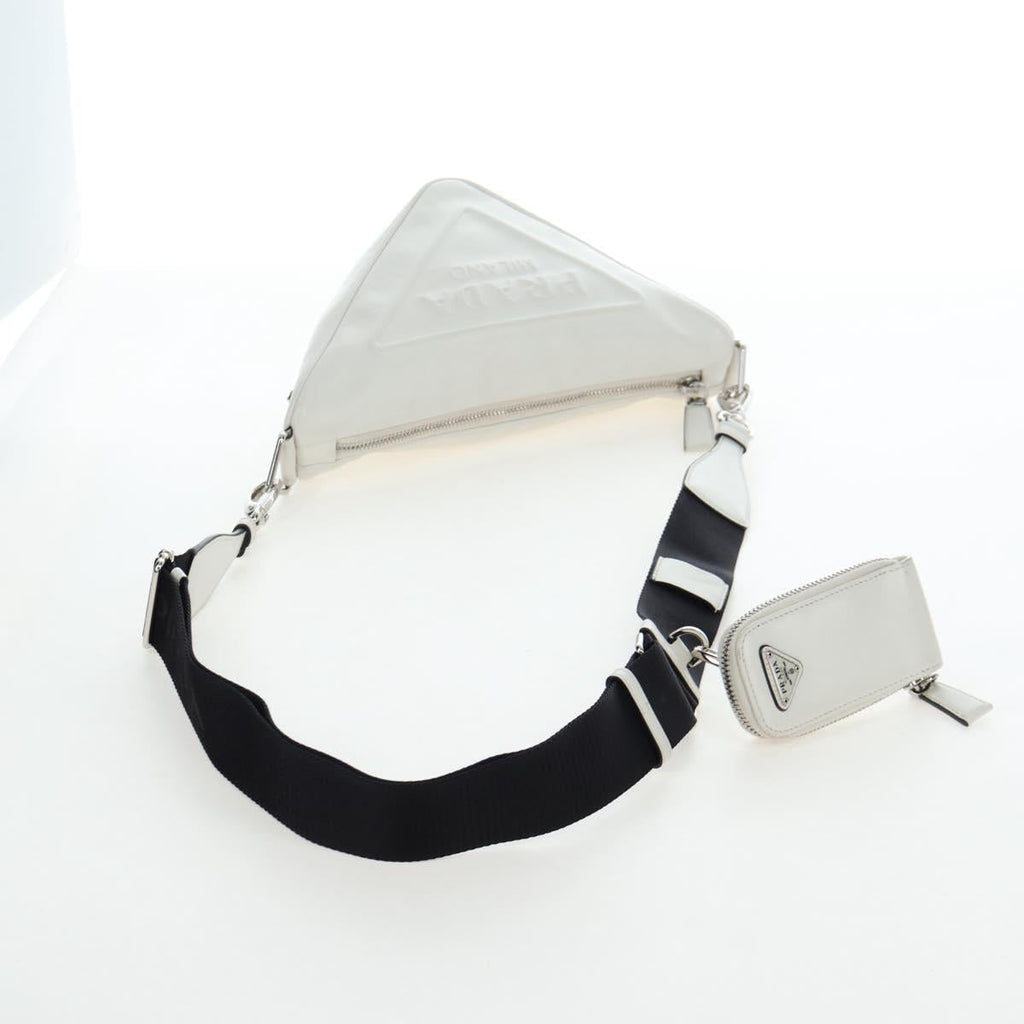 PRADA Shoulder Bag Leather White Silver Auth BA16048M