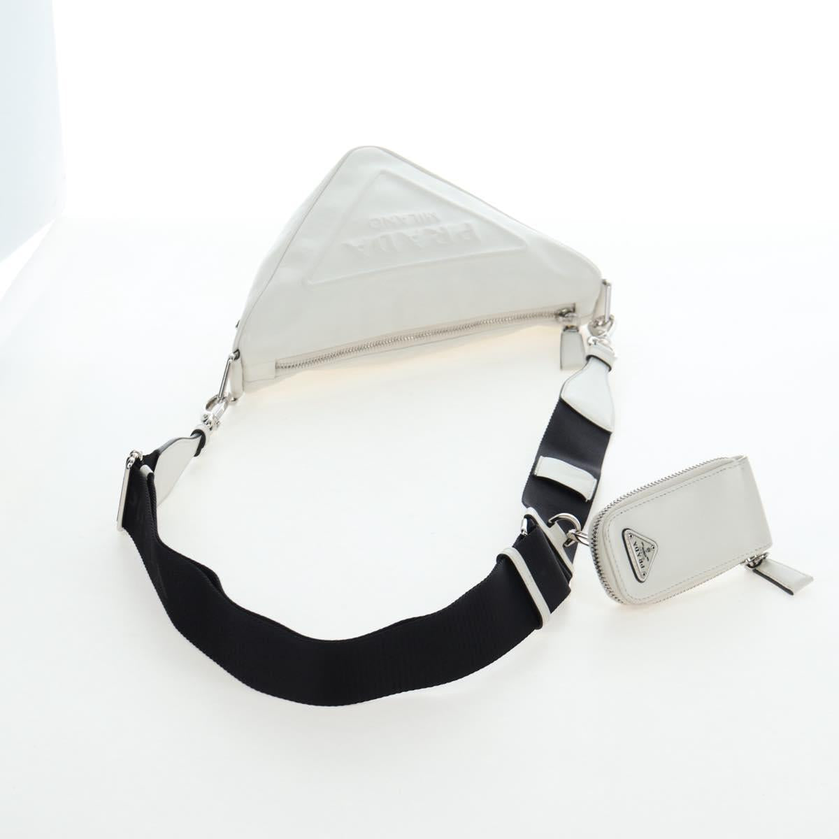 PRADA Shoulder Bag Leather White Silver Auth BA16048M