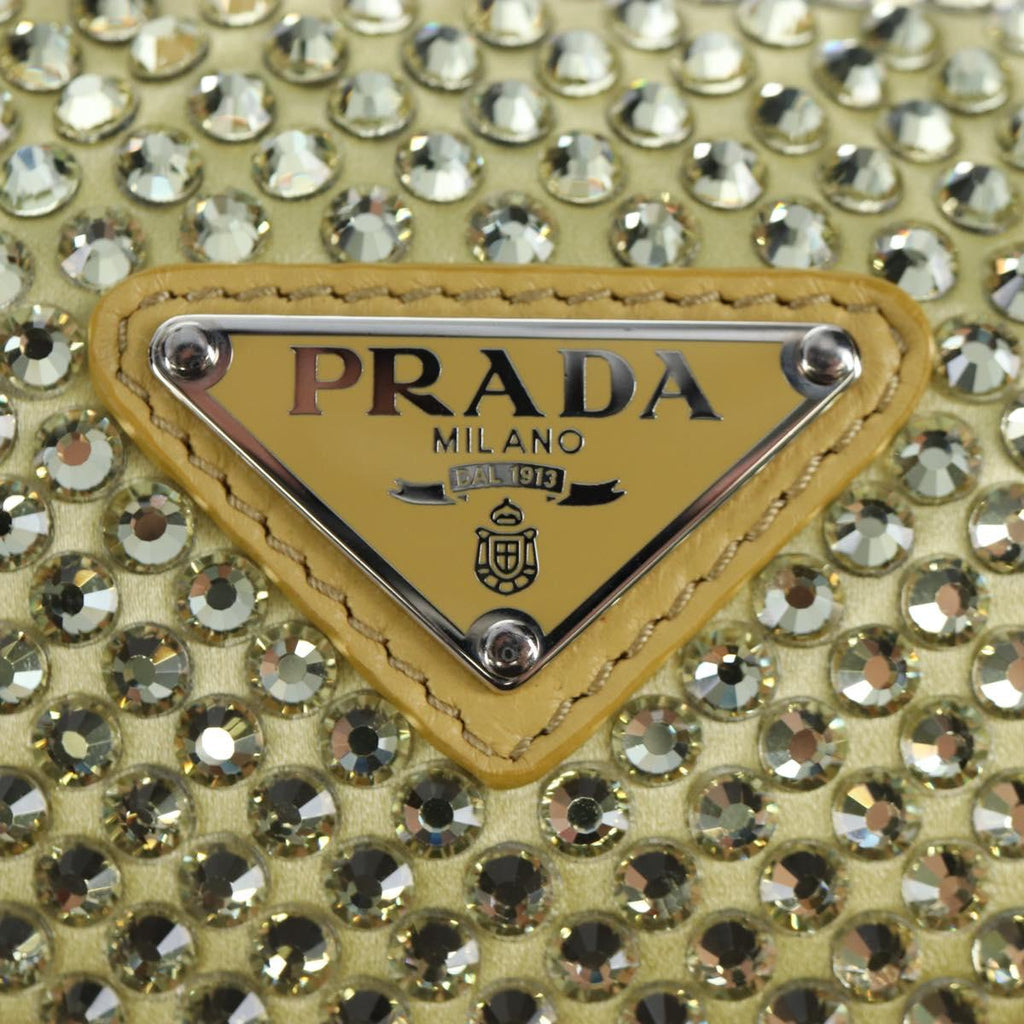 PRADA Shoulder Bag Satin Rhinestones Gold Auth BA16050M