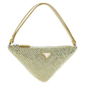 PRADA Shoulder Bag Satin Rhinestones Gold Auth BA16050M