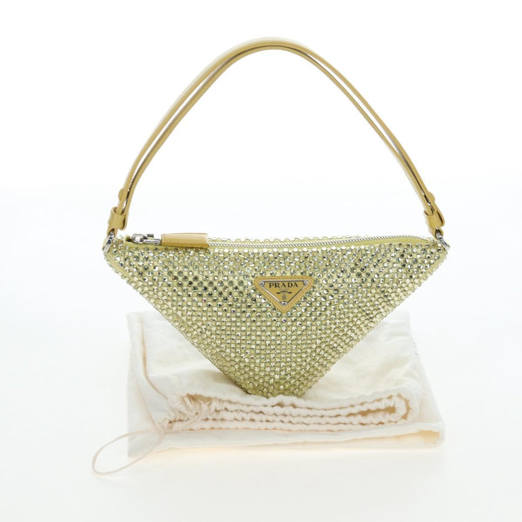 PRADA Shoulder Bag Satin Rhinestones Gold Auth BA16050M