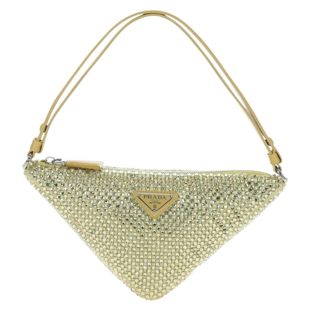 PRADA Shoulder Bag Satin Rhinestones Gold Auth BA16050M