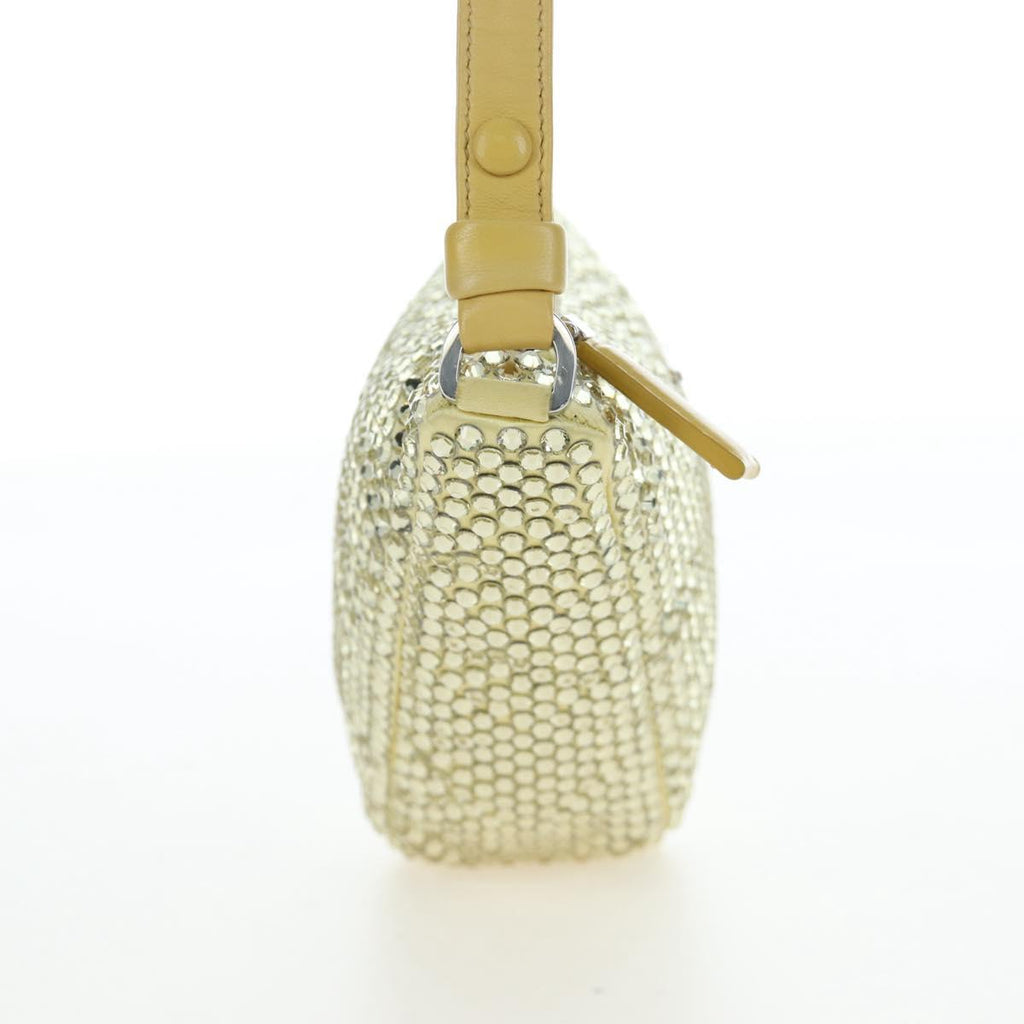 PRADA Shoulder Bag Satin Rhinestones Gold Auth BA16050M